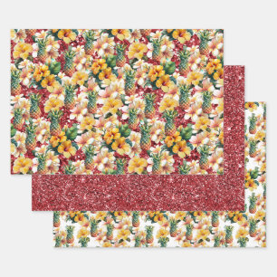 Feuille De Papier Cadeau Ananas à la flore tropicale Parties scintillant ro
