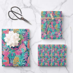 Feuille De Papier Cadeau Ananas bleu Preppy Rose Turquoise Navy