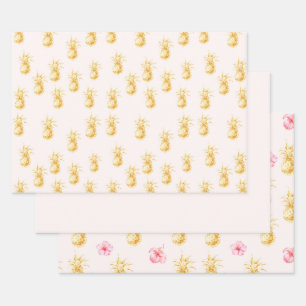 Feuille De Papier Cadeau Ananas Tropical Blush Gold