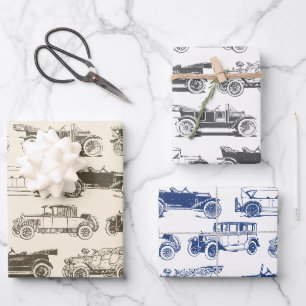 Feuille De Papier Cadeau Ancien Motif de voiture Vintage