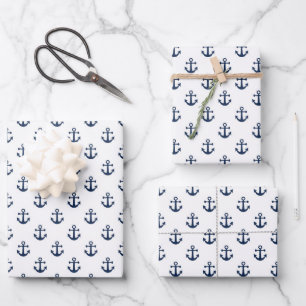 Feuille De Papier Cadeau Ancrage bleu marine nautique sur un arrière - plan