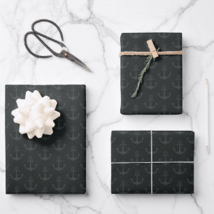 Feuille De Papier Cadeau Ancres Tonales sur Fond Noir