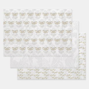 Feuille De Papier Cadeau Angel de la joie, Filigree d'or, perles blanches e