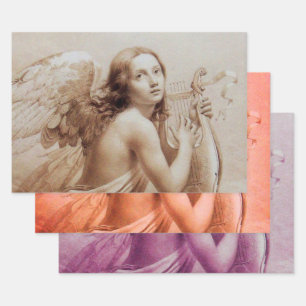 Feuille De Papier Cadeau ANGEL JOUER LYRA SUR LES NUAGES Brown rouge rose