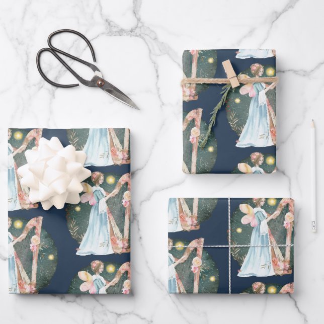 Feuille De Papier Cadeau Angelic Winter Music Jouer Angel       (Recto)