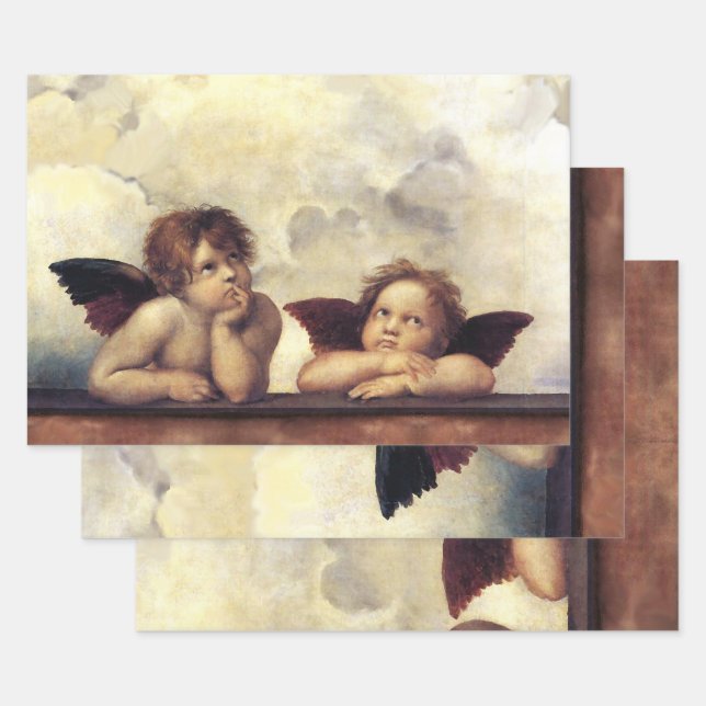 Feuille De Papier Cadeau ANGES / Cherubs ailés, Nuages Raffaello Sanzio (Lot)