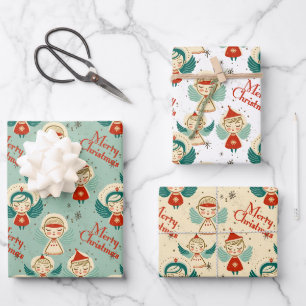 Feuille De Papier Cadeau Anges de Noël rétro Vintage