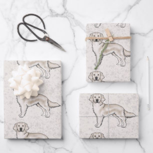 Feuille De Papier Cadeau Anglais Crème Golden Retriever Motif de dessin de 