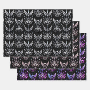 Feuille De Papier Cadeau Angle De Tatouage Noir Et Argent