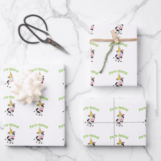 Feuille De Papier Cadeau Animal de fête !Vache (Recto)