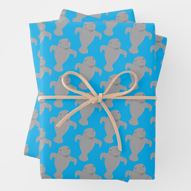 Feuille De Papier Cadeau Animal Motif Manatee (En situation)