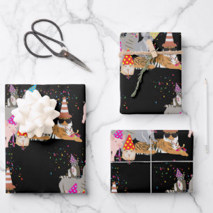 Feuille De Papier Cadeau Animaux - Beaux animaux ayant une fête