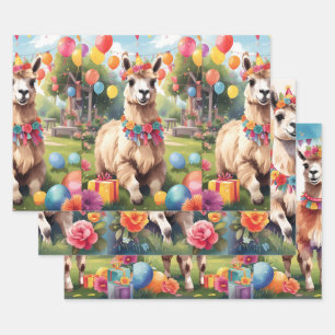 Feuille De Papier Cadeau Animaux de fête : Llamas v1  