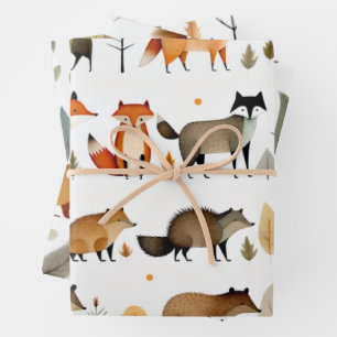 Feuille De Papier Cadeau Animaux forestiers