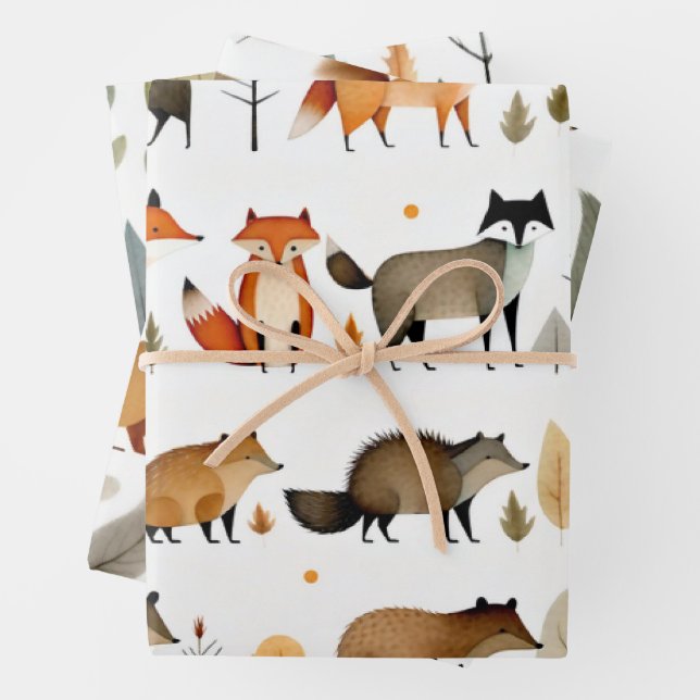 Feuille De Papier Cadeau Animaux forestiers (En situation)