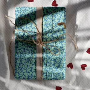 Feuille De Papier Cadeau Anneaux Cobalt à Gribouillis – Motif minimal moder