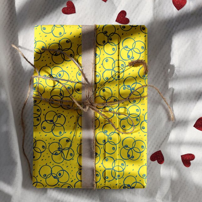 Feuille De Papier Cadeau Anneaux gribouillés cobalt – motif moderne (Créateur téléchargé)