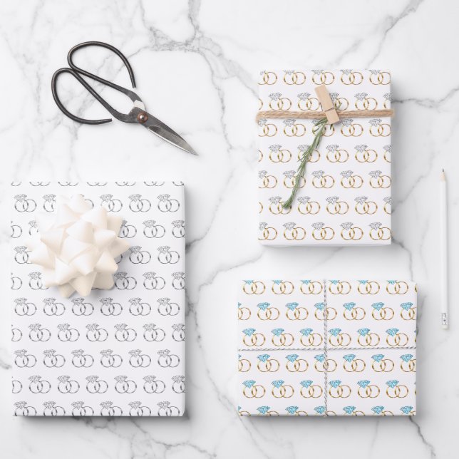 Feuille De Papier Cadeau Anneaux Mariages diamant (Recto)
