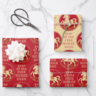 Feuille De Papier Cadeau Année du Cheval 2026 Nouvel An Chinois 