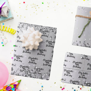 Feuille De Papier Cadeau Anniversaire argent confetti scintillant nom éléga