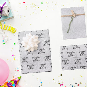 Feuille De Papier Cadeau Anniversaire argent nom métallique élégant