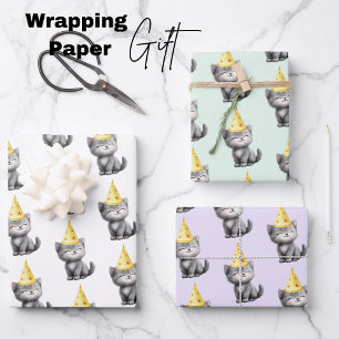 Feuille De Papier Cadeau Anniversaire de Cute Kitten