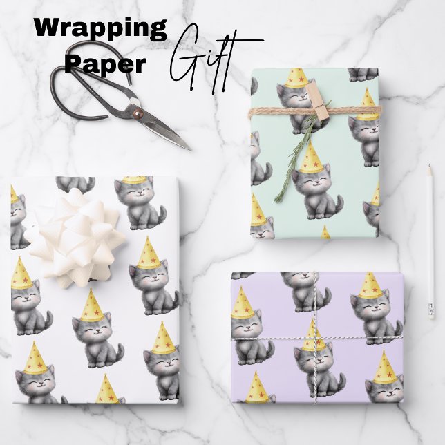 Feuille De Papier Cadeau Anniversaire de Cute Kitten (Cute Kitten Birthday Wrapping Paper Sheets)