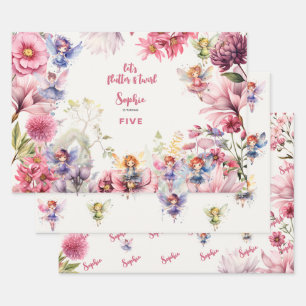 Feuille De Papier Cadeau Anniversaire de enfant d'aquarelle de jardin de fé