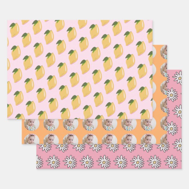 Feuille De Papier Cadeau Anniversaire de enfant Motif Fun Fruit (Lot)