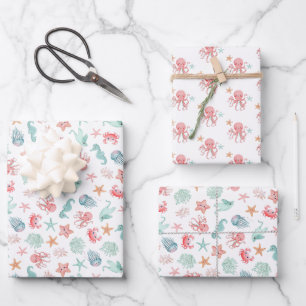 Feuille De Papier Cadeau Anniversaire de fille sirène sous la mer