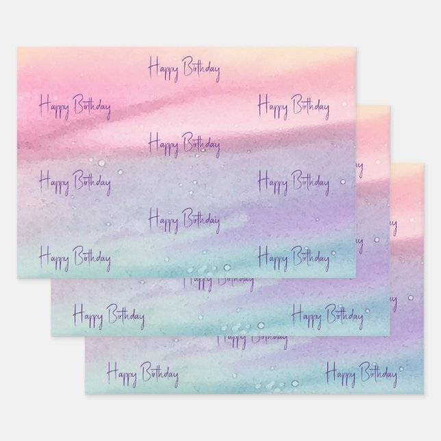 Feuille De Papier Cadeau Anniversaire de Pastels (Lot)