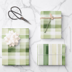Feuille De Papier Cadeau Anniversaire de rayures à carreaux verts d'avocat