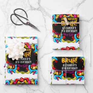 Feuille De Papier Cadeau Anniversaire de style hip hop graffiti néon Bruh