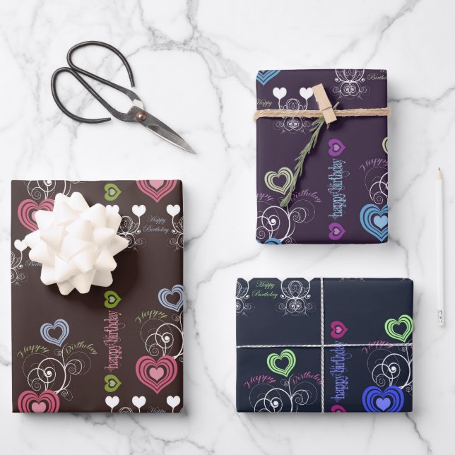 Feuille De Papier Cadeau Anniversaire des Coeurs et de la Flore (Recto)