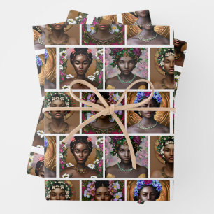 Feuille De Papier Cadeau Anniversaire des déesses noires afro-américaines