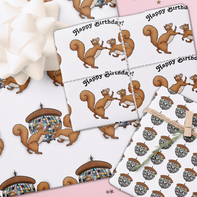 Feuille De Papier Cadeau Anniversaire des écureuils disco (Créateur téléchargé)