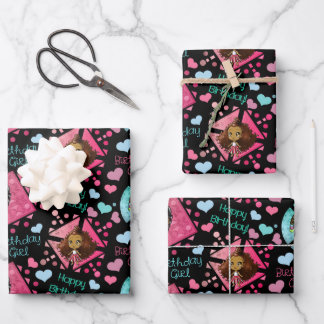 Feuille De Papier Cadeau Anniversaire des filles afro-américaines