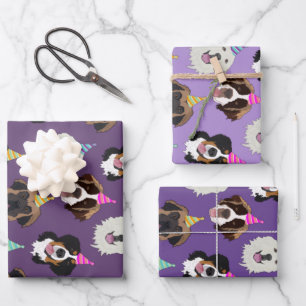 Feuille De Papier Cadeau Anniversaire du chien de montagne mignon