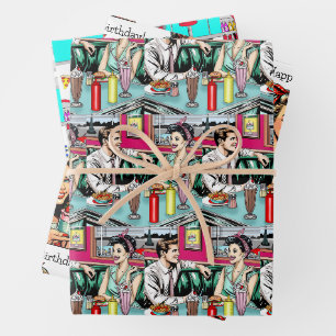Feuille De Papier Cadeau Anniversaire du dîner du Retro 50's