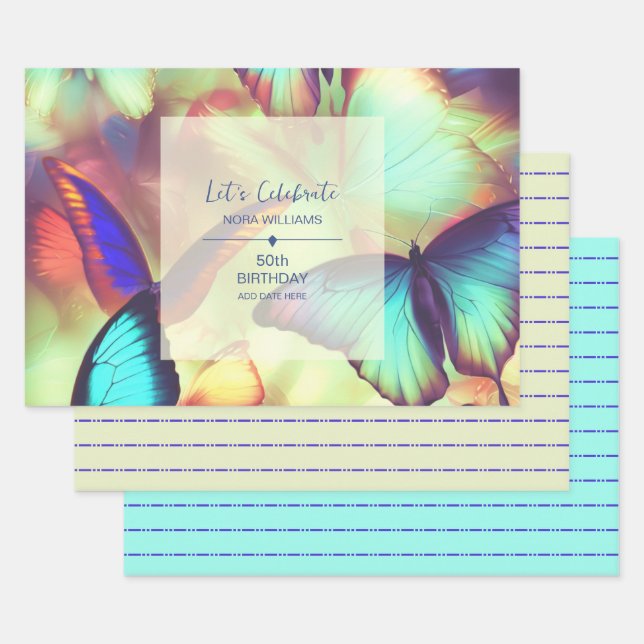Feuille De Papier Cadeau Anniversaire du papillon (Lot)