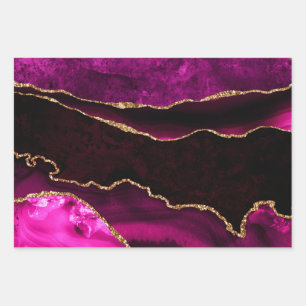 Feuille De Papier Cadeau Anniversaire heureux Agate Rose et Or Luxueux Pail