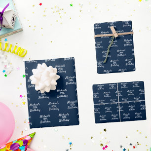Feuille De Papier Cadeau Anniversaire marine bleu blanc nom script