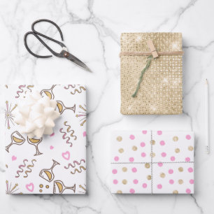Feuille De Papier Cadeau Anniversaire Motif Pink/Gold ID723