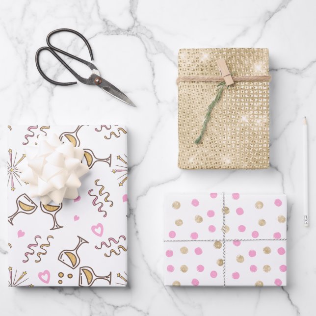Feuille De Papier Cadeau Anniversaire Motif Pink/Gold ID723 (Recto)