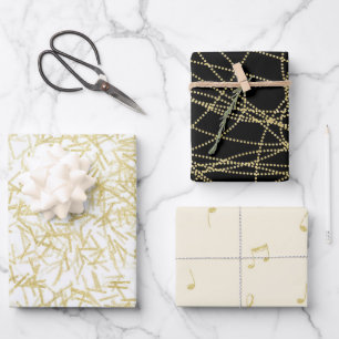 Feuille De Papier Cadeau Anniversaire Pailleté Glamour en Or Blanc