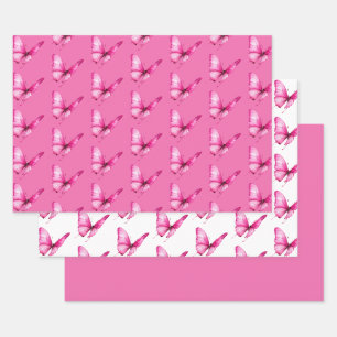 Feuille De Papier Cadeau Anniversaire Papillons Roses Chic Féminin