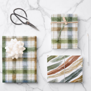 Feuille De Papier Cadeau Anniversaire Rayures Bleu Marron Vert