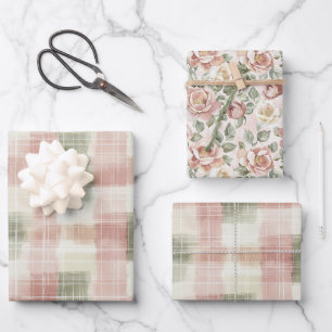 Feuille De Papier Cadeau Anniversaire Rayures Carreaux Crème Menthe Rose Ch