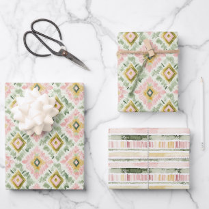 Feuille De Papier Cadeau Anniversaire Rayures Motif Diamant Vert Rose