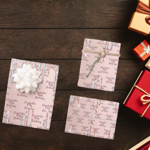 Feuille De Papier Cadeau Anniversaire rose or argent parties scintillant go